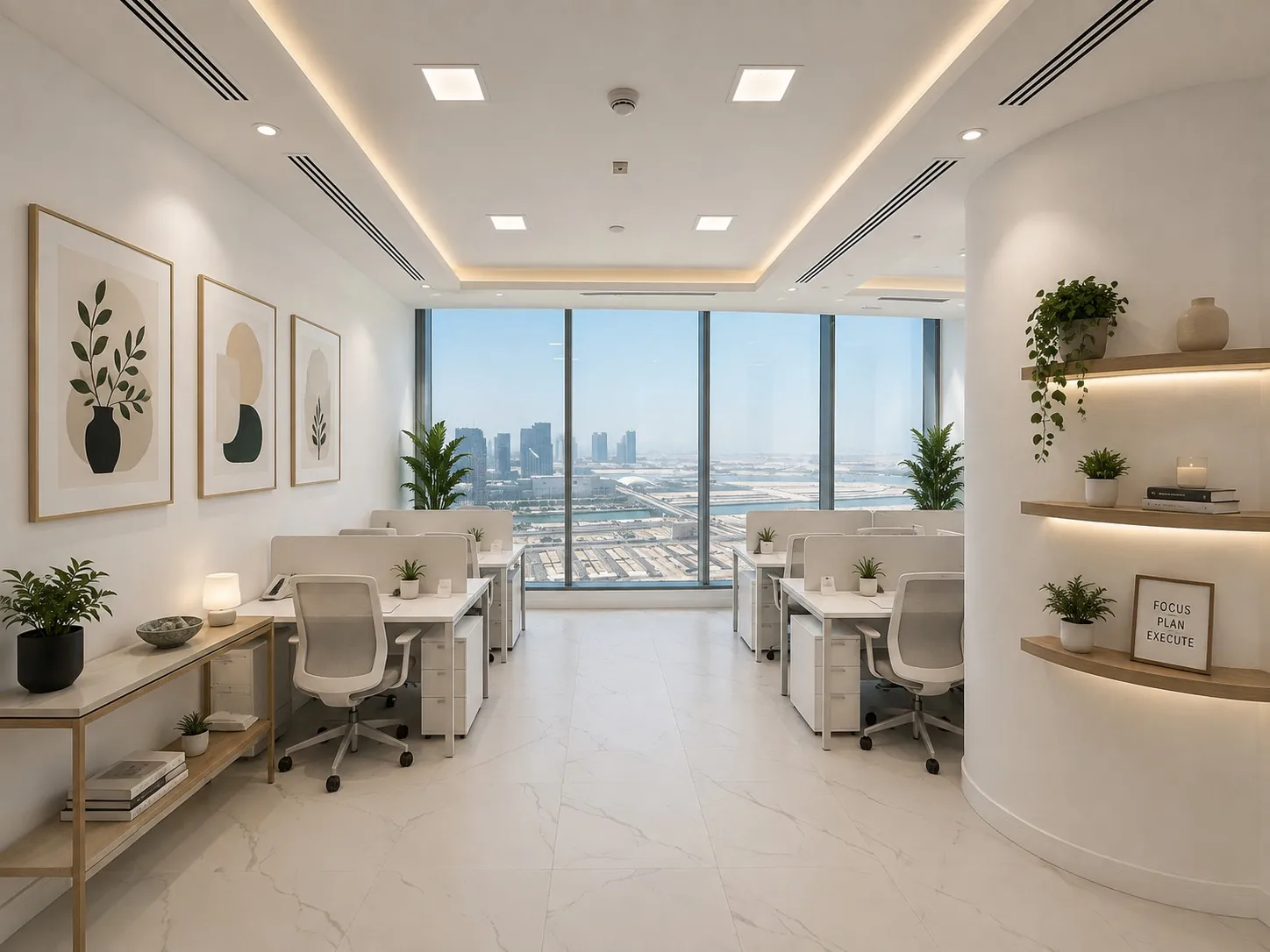 Flexi desk, also known as hot desk, workspace in ADGM, Addax Tower